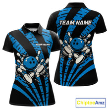 Load image into Gallery viewer, Custom Black and Blue camo Bowling Polo, Quarter Zip Shirt For Women Custom Team bowling jerseys NQS10608