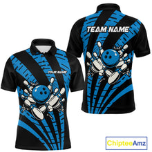 Load image into Gallery viewer, Custom Black and Blue camo Bowling Polo, Quarter Zip Shirt For Mens Custom Team bowling jerseys NQS10608