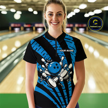 Load image into Gallery viewer, Custom Black and Blue camo Bowling Polo, Quarter Zip Shirt For Women Custom Team bowling jerseys NQS10608