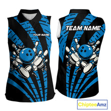 Load image into Gallery viewer, Custom Black and Blue camo Bowling Sleeveless Polo Shirt For Women Custom Team bowling jerseys NQS10608
