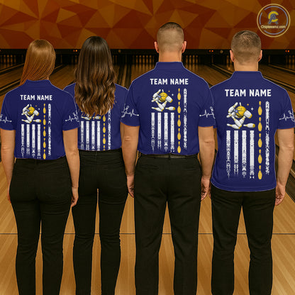 Yellow and Navy Blue Retro American Flag Bowling Shirt For Women Custom Patriotic Bowling Team Jersey NQS11214