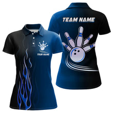 Load image into Gallery viewer, Gradient black blue bowling league jerseys custom Women Bowling Polo Shirts, gifts for bowling team NQS7437