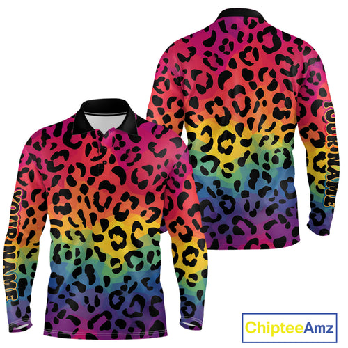 Custom Colorful rainbow pattern Mens golf polo shirt, Personalized animal print golf shirt outfit NQS10405