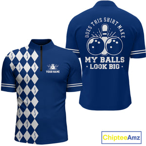 Funny blue and white argyle retro Bowling Shirt for men Custom Does this shirt make my balls look big NQS10610