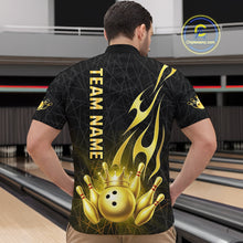 Load image into Gallery viewer, Black and Gold Flame Bowling Shirts For Men Custom Bowling Team League Jersey, Gift For Bowler NQS10439