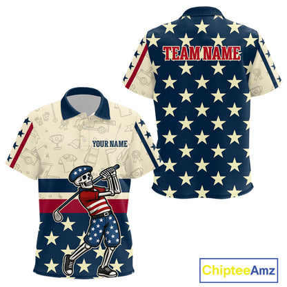 Funny Skull golfer vintage American Flag Custom patriotic golf polo shirts for Kid, golfing gifts NQS9964