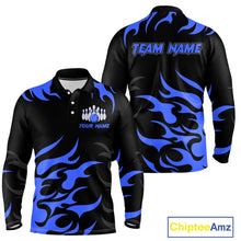 Load image into Gallery viewer, Black and Blue Flame Bowling shirts for Men Custom team bowling jerseys, mens bowling apparel NQS10267