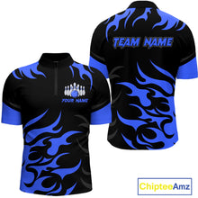 Load image into Gallery viewer, Black and Blue Flame Bowling shirts for Men Custom team bowling jerseys, mens bowling apparel NQS10267