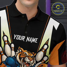 Load image into Gallery viewer, Black and Orange Tiger Bowling Team Polo, Quarter Zip Shirts For Men Custom Tiger Bowling Jerseys NQS11063