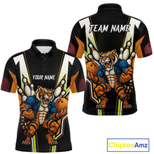 Load image into Gallery viewer, Black and Orange Tiger Bowling Team Polo, Quarter Zip Shirts For Men Custom Tiger Bowling Jerseys NQS11063