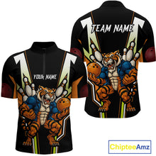 Load image into Gallery viewer, Black and Orange Tiger Bowling Team Polo, Quarter Zip Shirts For Men Custom Tiger Bowling Jerseys NQS11063