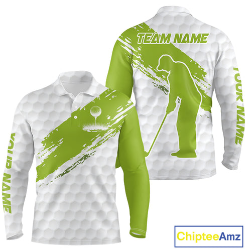 Green and White golf ball pattern Mens golf polo shirts custom team name mens golf clothes NQS9974
