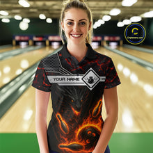 Load image into Gallery viewer, Black And Red Flame Custom Dragon Bowling Shirts For Women, Bowling League Shirts NQS11070