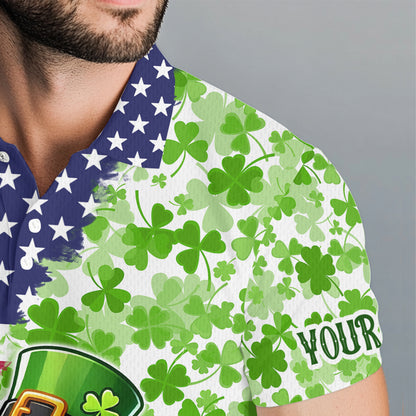 American flag St Patrick day shamrock golf pattern custom Mens golf polo shirts, golf outfits men NQS9580
