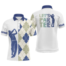 Load image into Gallery viewer, Blue and white golf shirt argyle pattern golf clubs custom name Mens golf polo shirt Let&#39;s par tee NQS8078