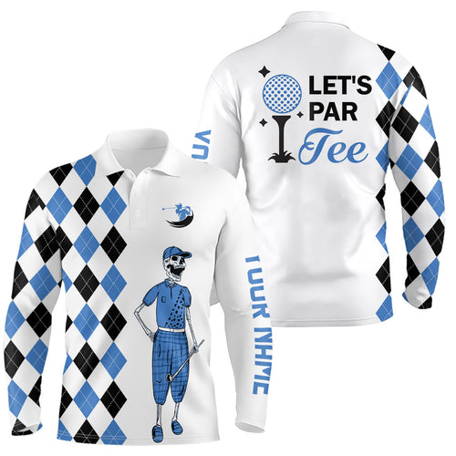 Black and blue argyle pattern Mens golf polo shirts custom Let's par tee skull golf gifts for mens NQS8081