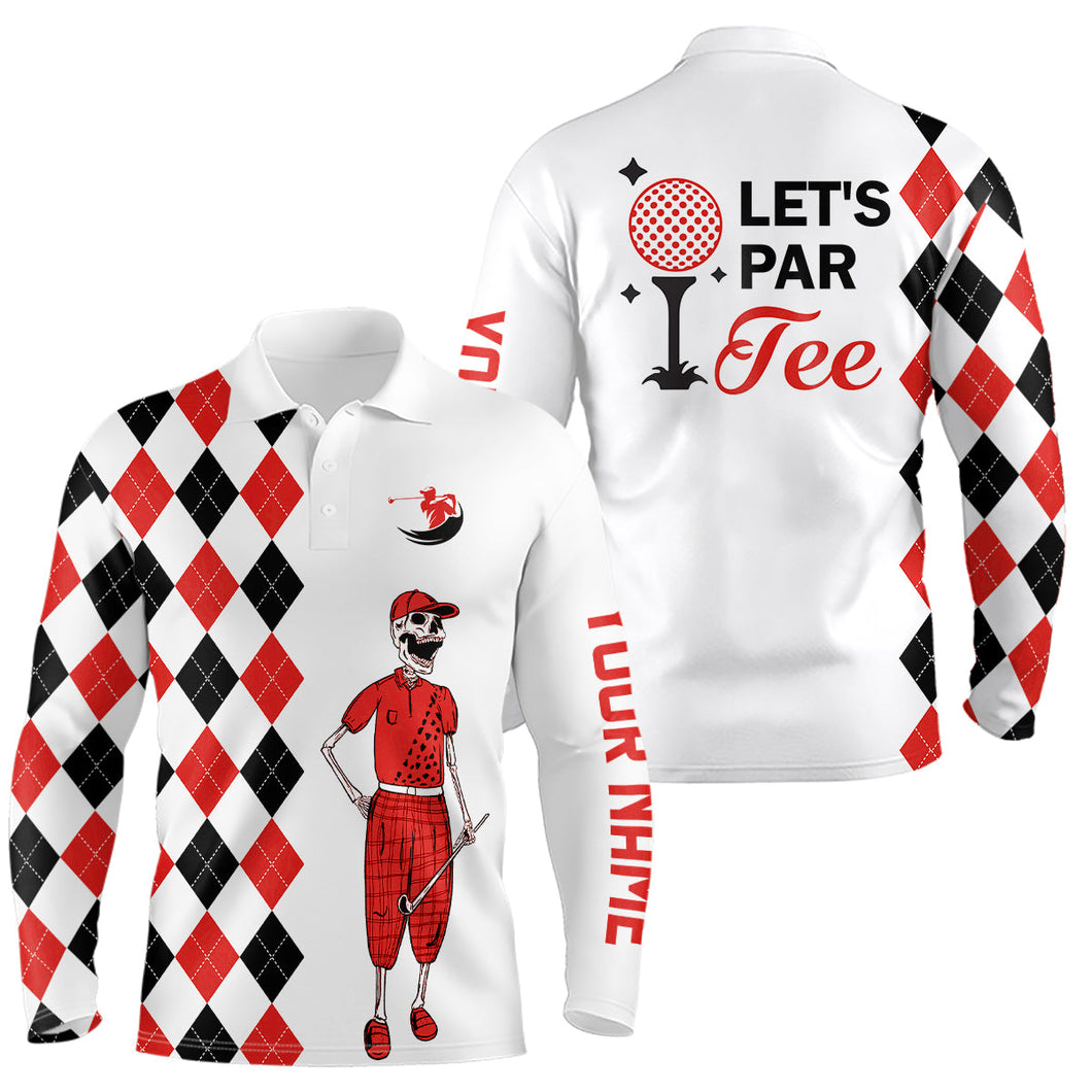 Black and red argyle pattern Mens golf polo shirts custom Let's par tee skull golf gifts for mens NQS8080