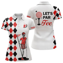 Load image into Gallery viewer, Black and red argyle pattern Women golf polo shirts custom Let&#39;s par tee skull golf gifts for ladies NQS8080