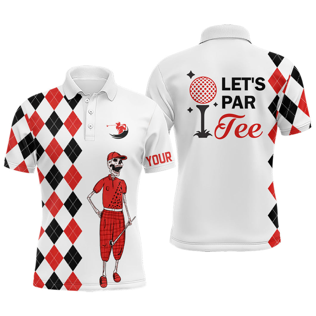 Black and red argyle pattern Mens golf polo shirts custom Let's par tee skull golf gifts for mens NQS8080