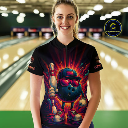 Personalized Funny Bowling Polo, Quarter Zip Shirts For Women Custom Team Bowling League Jerseys NQS11111
