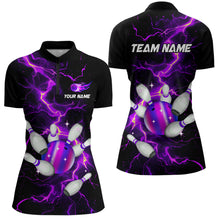 Load image into Gallery viewer, Black and Purple Lightning Bowling Shirts For Women Custom Bowling Team Uniform Bowlers Outfits NQS9597