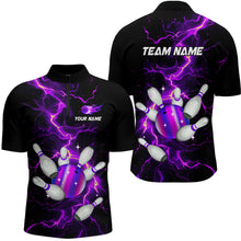 Load image into Gallery viewer, Black and Purple Lightning Bowling Shirts For Men Custom Bowling Team Uniform Bowlers Outfits NQS9597