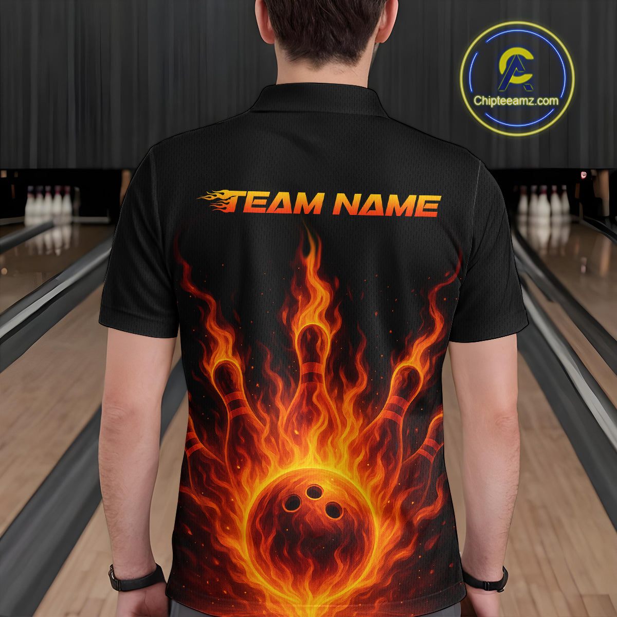 Custom Flame Bowling Polo, Quarter Zip Shirts for Men Custom Team Bowling Uniform NQS10521
