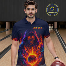 Load image into Gallery viewer, Custom Orange Flame Skull Bowling Shirts for Men Custom Team Bowling Shirts, gift for bowlers NQS10522