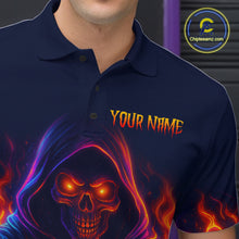 Load image into Gallery viewer, Custom Orange Flame Skull Bowling Shirts for Men Custom Team Bowling Shirts, gift for bowlers NQS10522