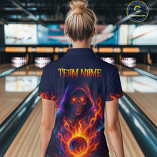 Load image into Gallery viewer, Custom Orange Flame Skull Bowling Shirts for Women Custom Team Bowling Shirts, gift for bowlers NQS10522