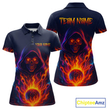 Load image into Gallery viewer, Custom Orange Flame Skull Bowling Shirts for Women Custom Team Bowling Shirts, gift for bowlers NQS10522