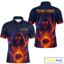 Load image into Gallery viewer, Custom Orange Flame Skull Bowling Shirts for Men Custom Team Bowling Shirts, gift for bowlers NQS10522