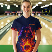 Load image into Gallery viewer, Custom Orange Flame Skull Bowling Shirts for Women Custom Team Bowling Shirts, gift for bowlers NQS10522