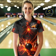 Load image into Gallery viewer, Red Lightning volcano Women Bowling Polo, Quarter Zip shirts Custom bowling outfits gifts for ladies NQS10956