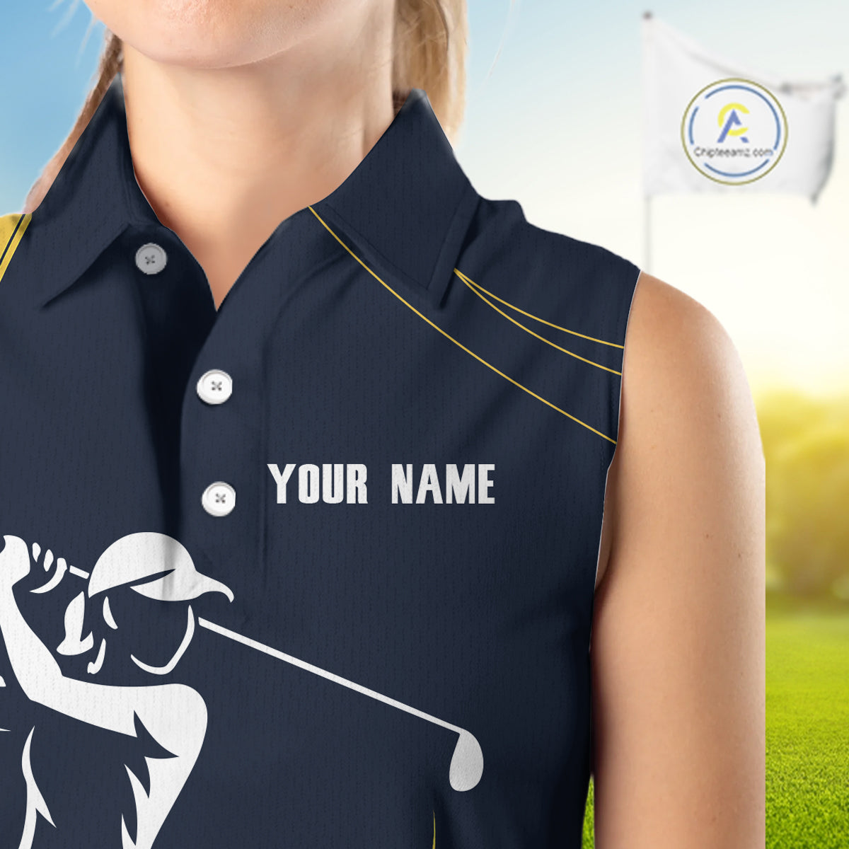 Personalized Women sleeveless polo shirt Custom ladies golf outfits, unique golf gifts | Navy NQS10202