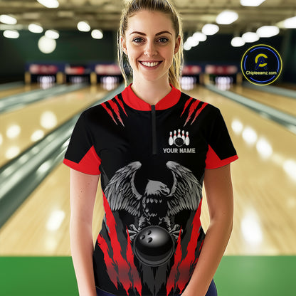 Black and Red Eagle Bowling Shirts For Women Custom Eagle Bowling Team Jerseys Bowling Uniform NQS11151