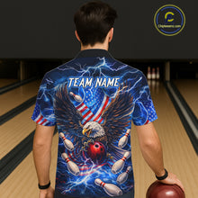 Load image into Gallery viewer, US Flag Eagle Bowling Hawaiian Shirt Custom Blue Lightning Thunder Patriotic Team Bowling Jerseys NQS11581