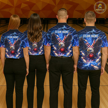 US Flag Eagle Bowling Shirts for Men Custom Blue Lightning Thunder Patriotic Team Bowling Jerseys NQS11581