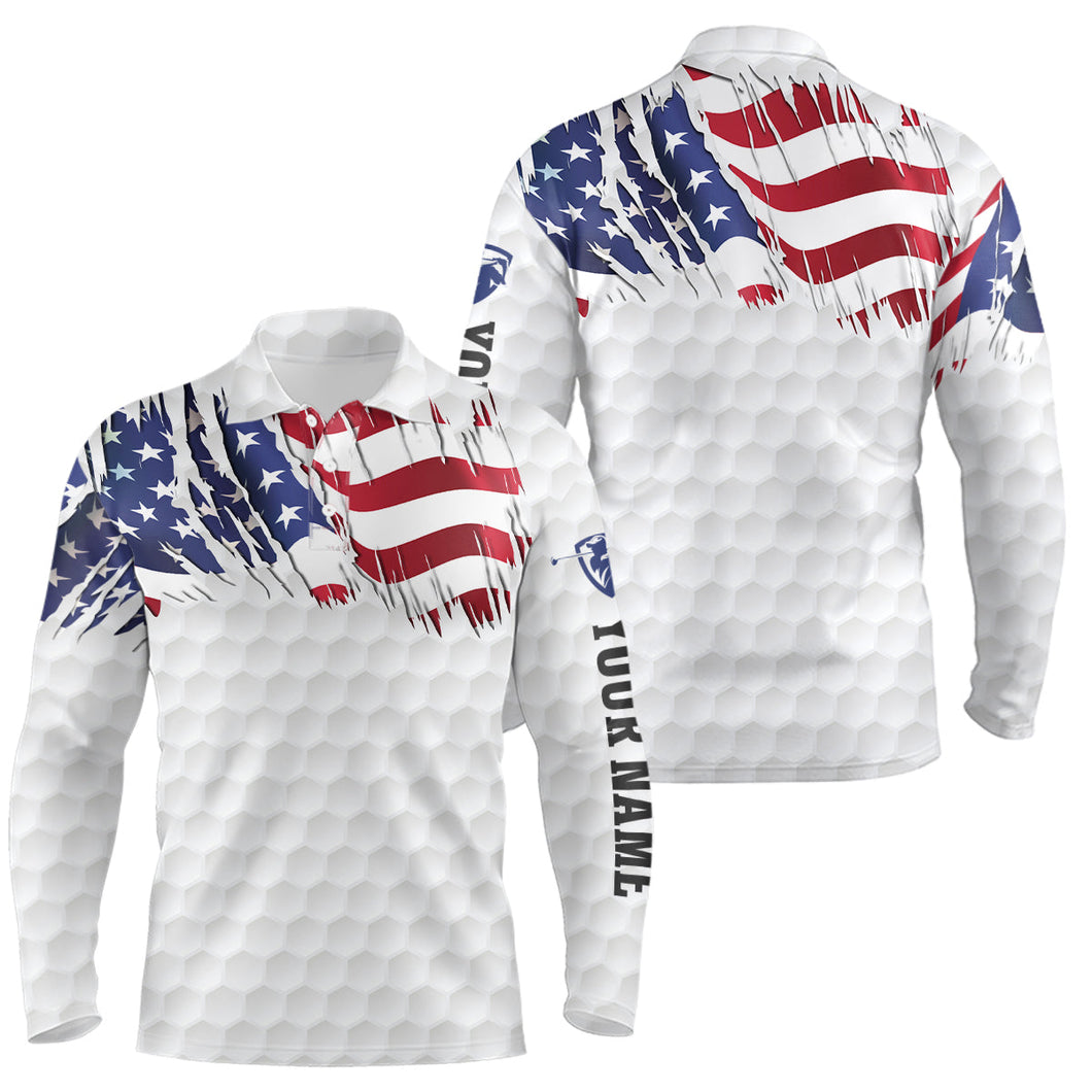 American Flag white Mens Golf Polo Shirts Custom mens patriotic polo shirts, unique polo shirts NQS7744