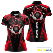Load image into Gallery viewer, Black Women bowling Polo, Quarter Zip shirt Custom lightning thunder team league bowling jersey | Red NQS10373