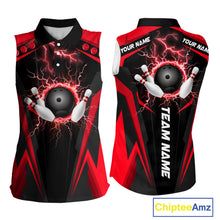 Load image into Gallery viewer, Black Women bowling Sleeveless Polo shirt Custom lightning thunder team league bowling jersey | Red NQS10373