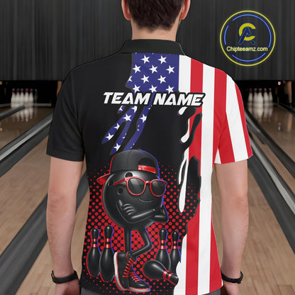Personalized American flag bowling jersey funny bowling shirts, patriotic bowling outfits for men NQS11383