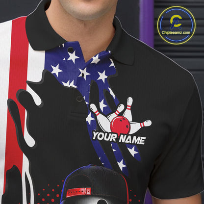 Personalized American flag bowling jersey funny bowling shirts, patriotic bowling outfits for men NQS11383