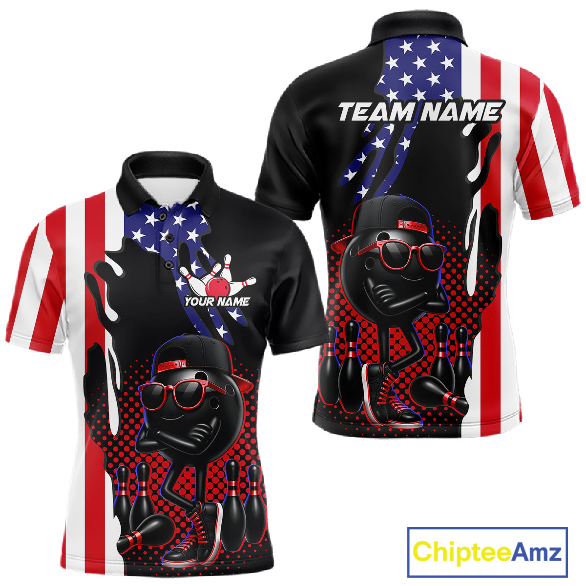Personalized American flag bowling jersey funny bowling shirts, patriotic bowling outfits for men NQS11383