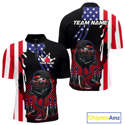 Personalized American flag bowling jersey funny bowling shirts, patriotic bowling outfits for men NQS11383