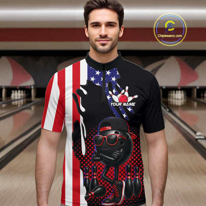 Personalized American flag bowling jersey funny bowling shirts, patriotic bowling outfits for men NQS11383