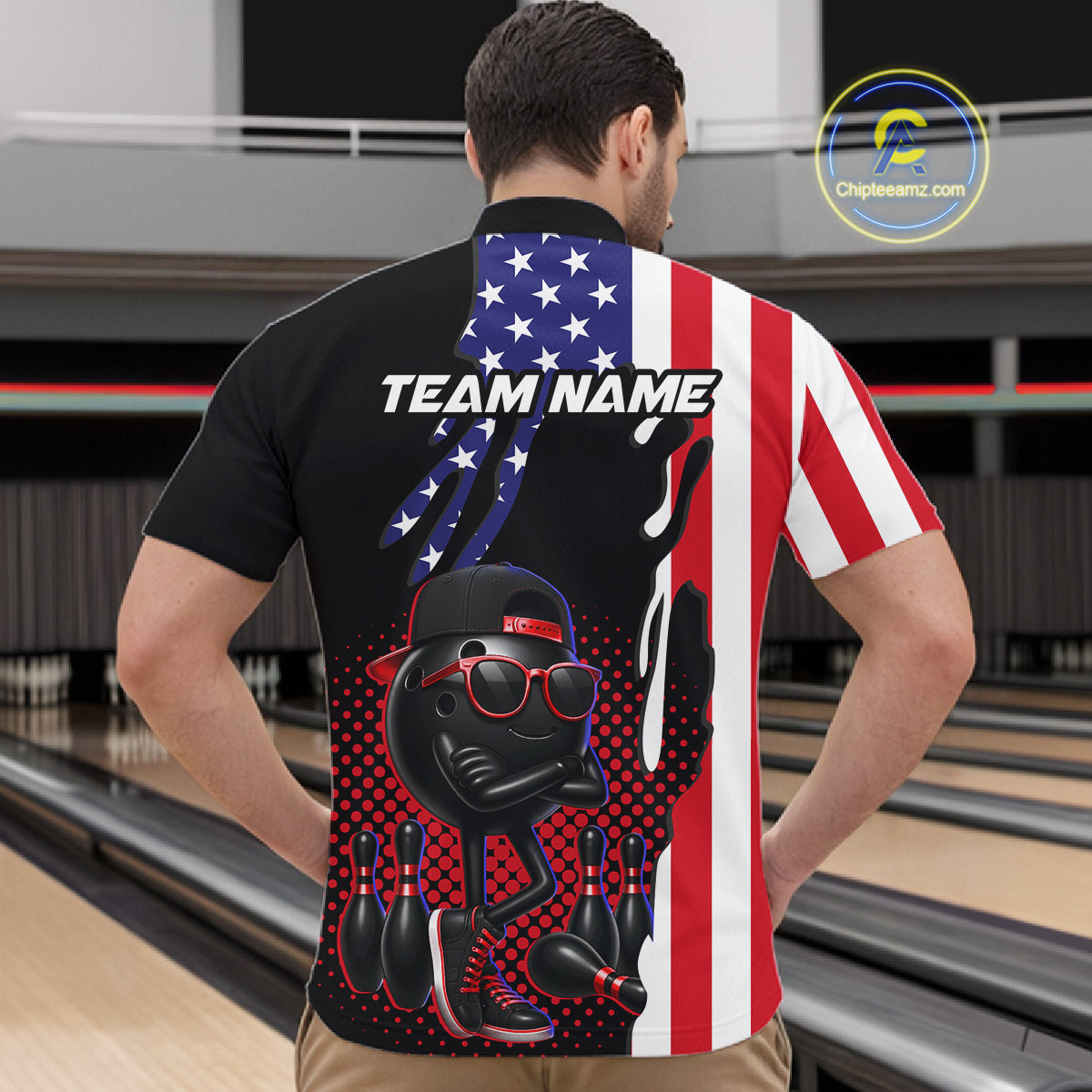 Personalized American flag bowling jersey funny bowling shirts, patriotic bowling outfits for men NQS11383