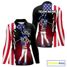 Load image into Gallery viewer, Personalized US flag golf shirts funny skull women's patriotic golf shirts custom ladies golf apparel NQS11384