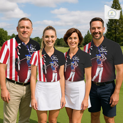 Personalized US flag golf shirts funny skull women's patriotic golf shirts custom ladies golf apparel NQS11384