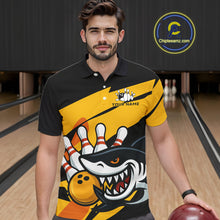 Load image into Gallery viewer, Black and yellow shark Bowling polo, quarter zip shirt for men custom Shark Bowling team league shirt NQS10393